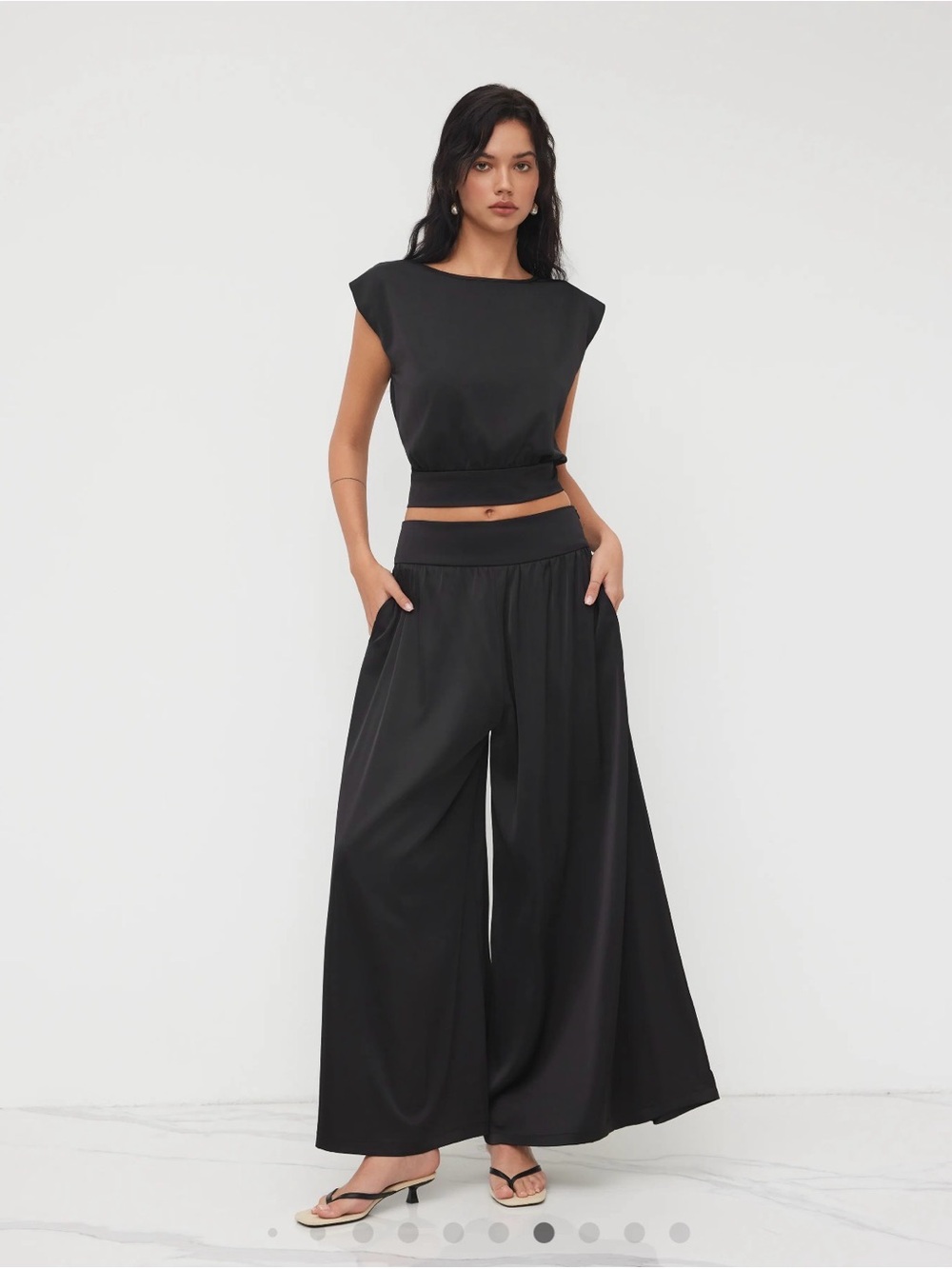 Cider Mid-Rise Wide Leg Satin Pants - Black - Picture 6 of 15